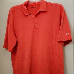 Nike Golf Dri-Fit Mens Lrg Orange White Swoosh Short Sleeve Athletic Polo Shirt